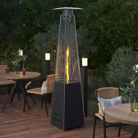 FLASH FURNITURE Sol Patio Outdoor Heating-Black Stainless Steel Pyramid 42,000 BTU Propane Heater w/Wheels NAN-FSDC-02-BK-GG